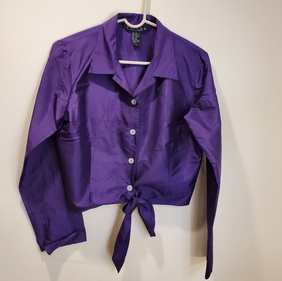 Tailor B Moss Puple Tie Front  100% silk blouse size 10 - Picture 1 of 9
